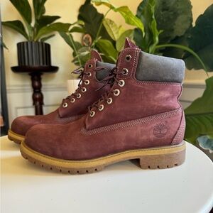 Timberland Mens Boots Size 9M 6 Inch Classic Premium Dark Port Maroon